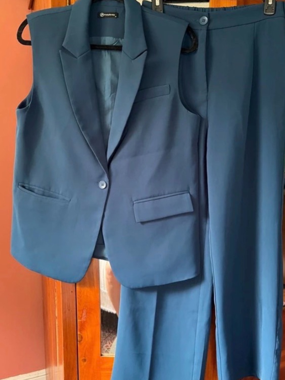 PRETTYGARDEN 2-Piece Teal / Turquoise Vest & Pants Suit Set - Size Medium